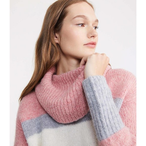 NWOT ANN TAYLOR LOFT LOU & GRAY STRIPED PLUSHFUZZ TURLENECK SWEATER sz L - Picture 3 of 6